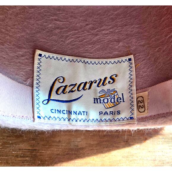 1960\'s Lazarus Pink Fur Felt Wide Brim Hat Natural Feathers Church Derby Indie main image 4